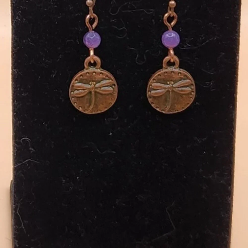 Lepidolite and Copper Dragonfly Drop Earrings